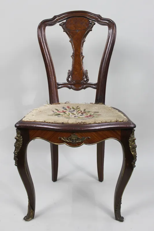 19th Century French Kingwood Parquetry Side Chair with Ormolu Mounts