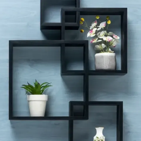 Black Gatton Design Wall Mounted Floating Shelves, Interlocking Four Cube Design