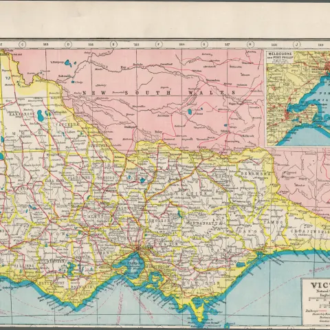 Australia Victoria Melbourne Coloured Antique Map-352.