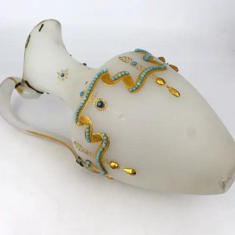 Antique French Bejewelled Turquoise Opaline Ewer A/F