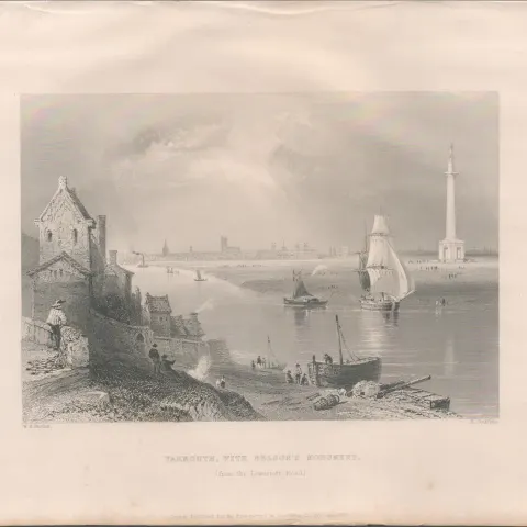 Yarmouth Monument Antique 1842 Steel Engraving.