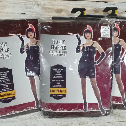 3 x Adult Flashy Flapper Fancy Dress costume. 2 piece costume. Rrp £60