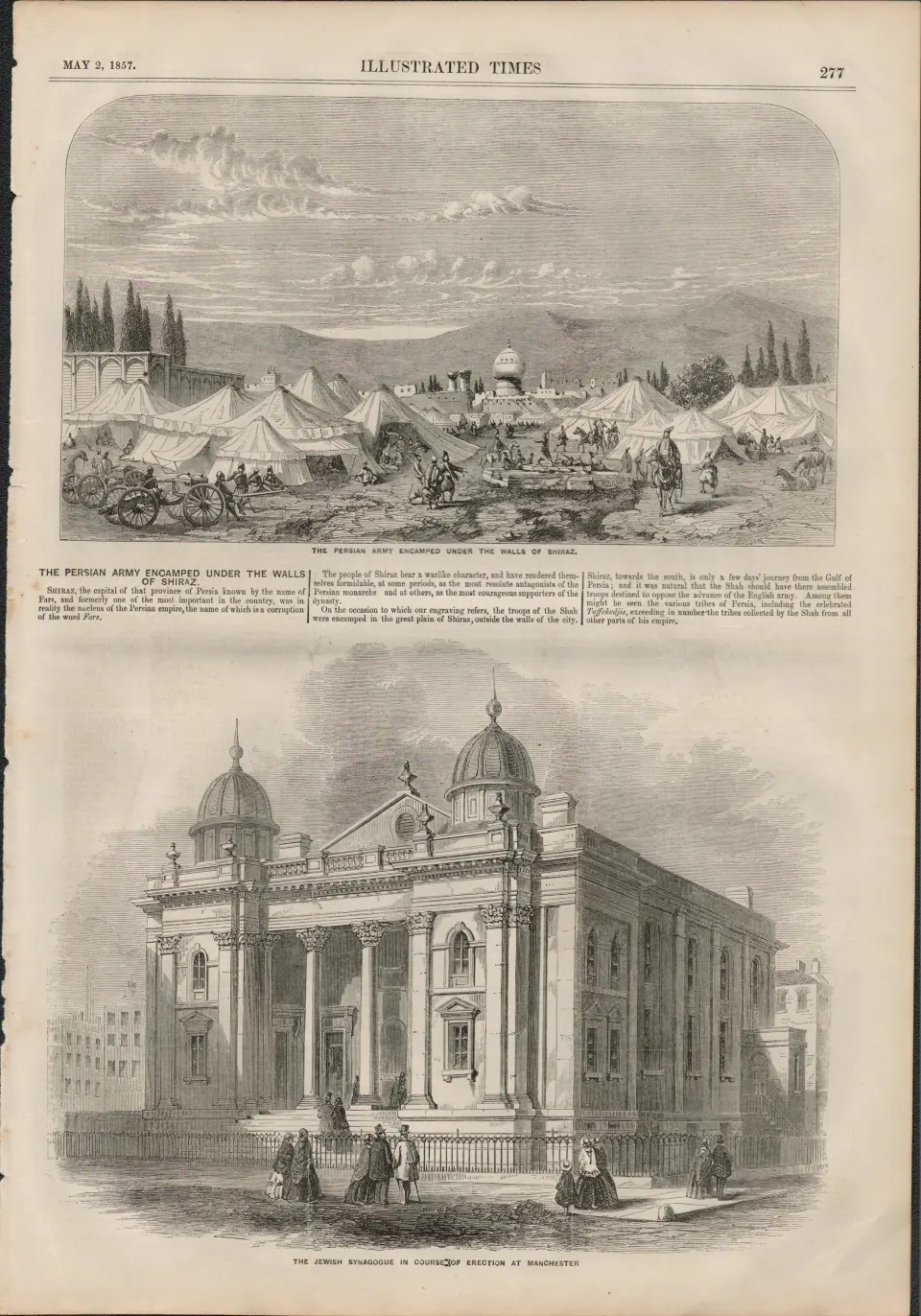 Jewish Synagogue Opens in Manchester 1857 Antique.