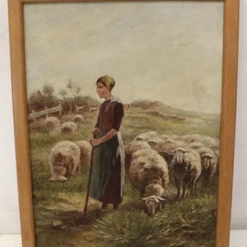 A. Rizzo Woman With Sheep; Oil Painting