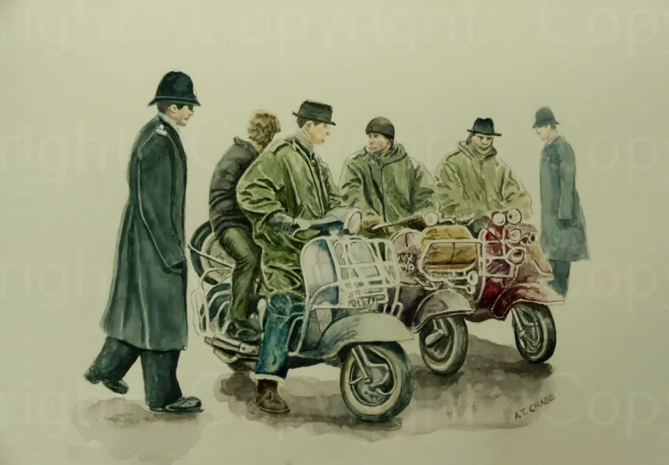 Mods & Scooters "Mods & Coppers Large " Metal Wall Art