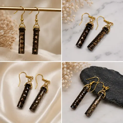 Smoky Topaz Bar Drop Earrings – Gold Tone