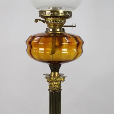 Victorian Brass Oil Lamp with Amber Font