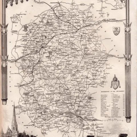 Wiltshire Steel Engraved Victorian Antique Thomas Moule Map.