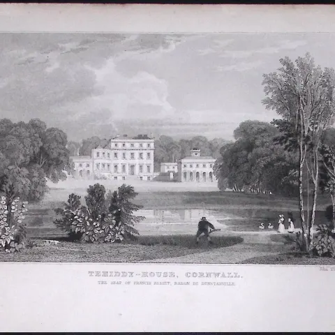 Cornwall A View of Tehidy Antique 193 Years-Old Steel-Engraving-12