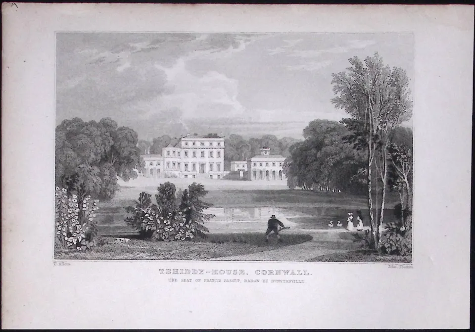 Cornwall A View of Tehidy Antique 193 Years-Old Steel-Engraving-12
