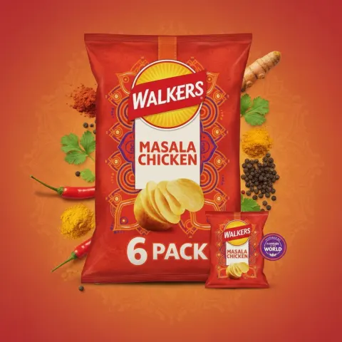 12 x 25g Bags Walkers Masala Chicken Multipack Crisps BBE 02.05.26 sku-4436