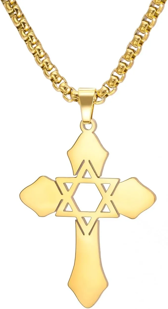 Cross with Star of David Pendant Necklace