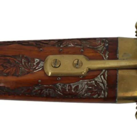 Indian Knife in Hand Carved Wood & Brass Scabbard