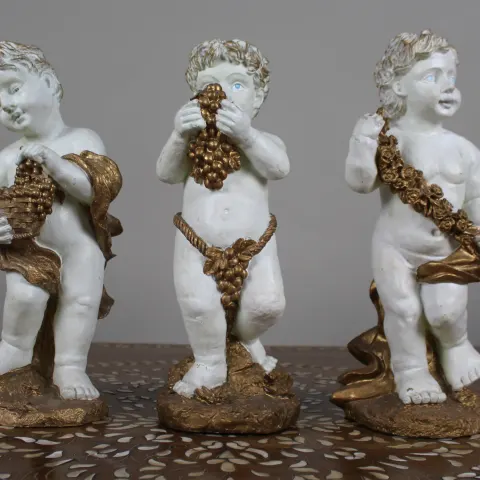 Set of 3 Vintage Decorative Painted Plaster Cherubs