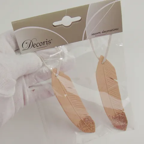 8 x 2 PIECE RESIN FEATHERS WITH GLITTER (Champagne Pink)