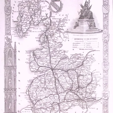 County Lancashire Detailed 178 years-Old Antique Steel Engraving Map-15-TR
