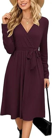 Dress for Women UK Long Sleeve V Neck RRP £22.05 Brown Medium L9c