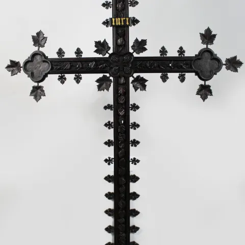 Large Antique 19th c. Carved Black Forest 6ft Cross
