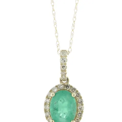 14ct Yellow Gold Oval Emerald And Diamond Pendant And Chain (E1.10) 0.25 Carats