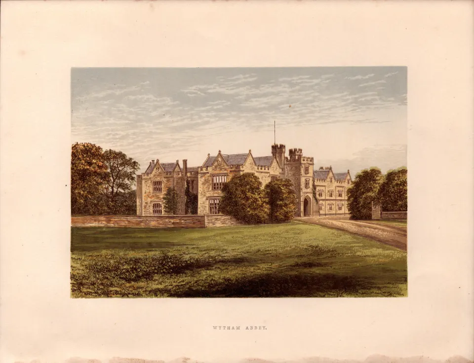 Wytham Abbey Oxfordshire Gilt-Edge Coloured Antique Book Plate.