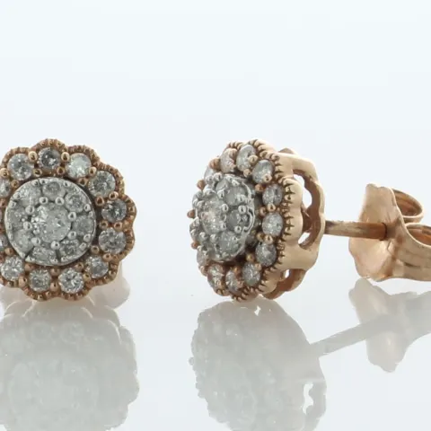 9ct Rose Gold Round Cluster Claw Set Diamond Earring 0.33 Carats