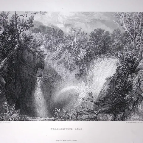 J.M.W Turner Weathercote Cave North Yorkshire Antique Steel Engraving-97-TR
