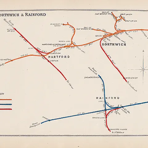 Hartford Northwich & Rainford Antique Coloured Railway Diagram-92.