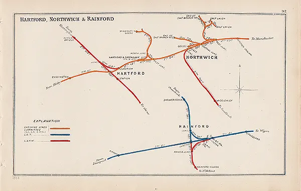 Hartford Northwich & Rainford Antique Coloured Railway Diagram-92.