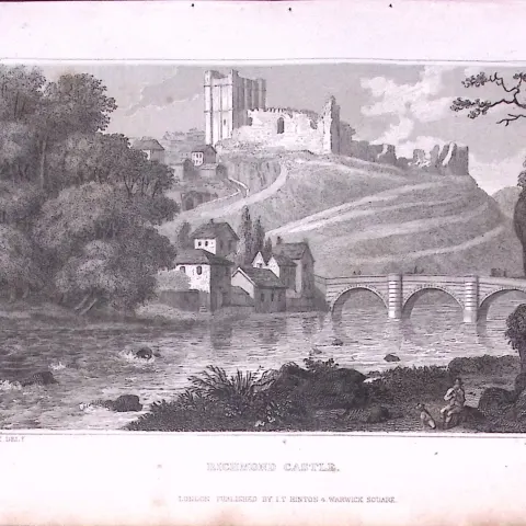 Richmond Castle Yorkshire 198 Years-Old Thomas Allen Antique Steel Engraving-4