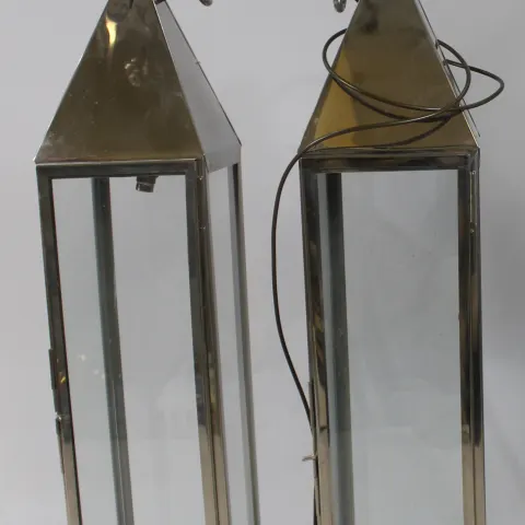 Pair of Large Vintage Chrome Lanterns