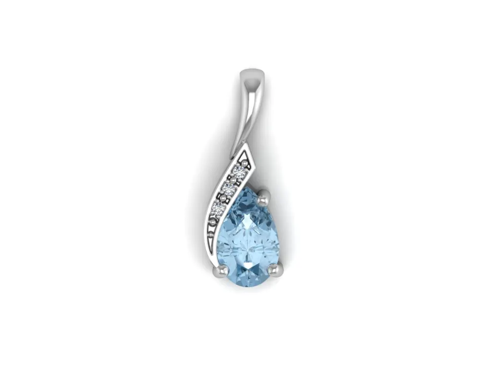 9ct White Gold Diamond And Blue Topaz Pendant