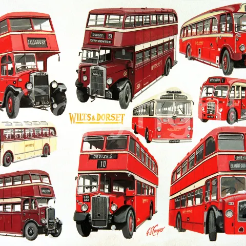 Wiltshire & Dorset Bus Montage Large Metal Wall Art.
