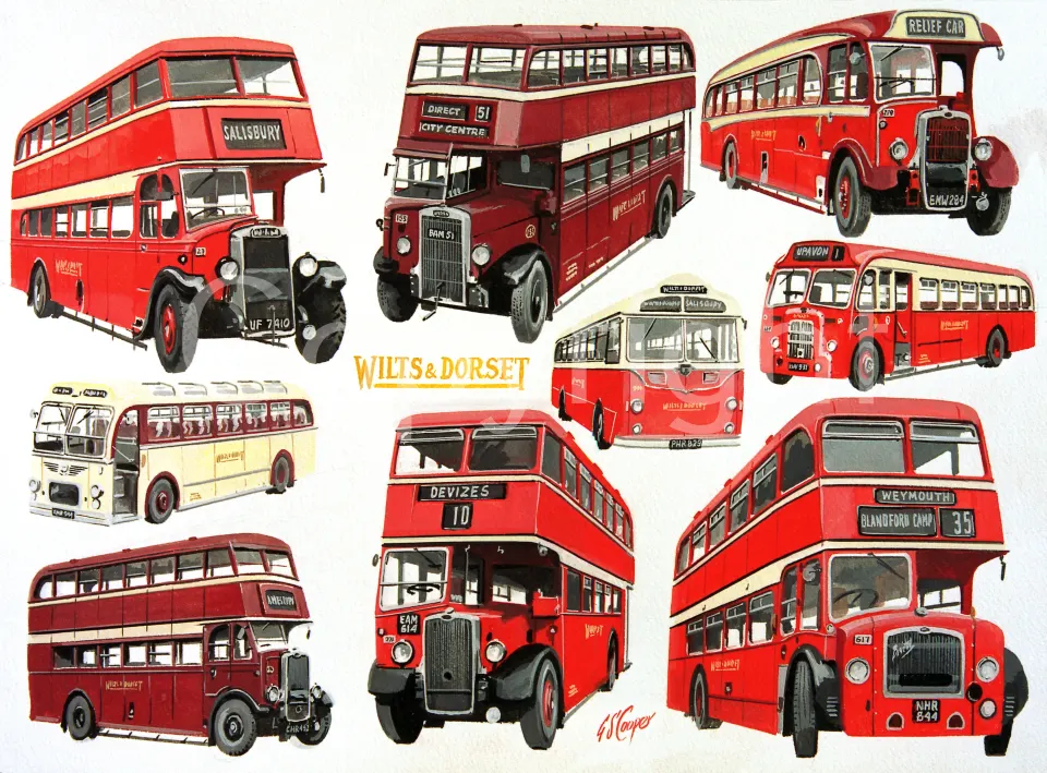Wiltshire & Dorset Bus Montage Large Metal Wall Art.