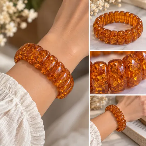 Chunky Amber-Style Stretch Bracelet – Honey Orange Statement Jewellery