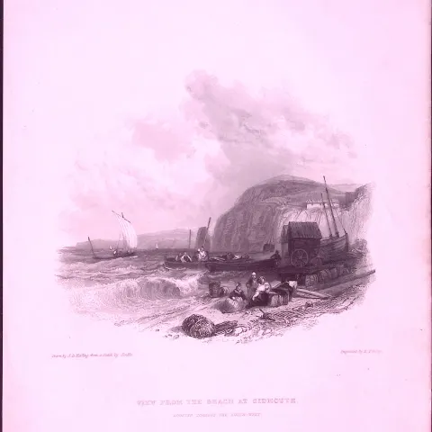 Devon Sidmouth Beach WH Bartlett 183 Years-Old Antique Steel Engraving-45