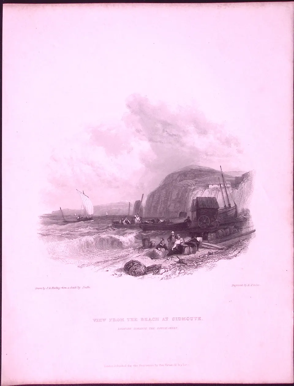 Devon Sidmouth Beach WH Bartlett 183 Years-Old Antique Steel Engraving-45