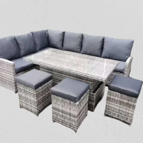 Windsor mixed grey corner sofa set with rise and fall table and stools