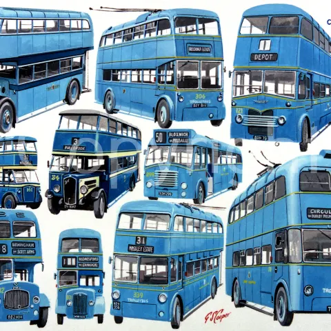 Walsall Corporation Bus Montage Large Metal Wall Art.