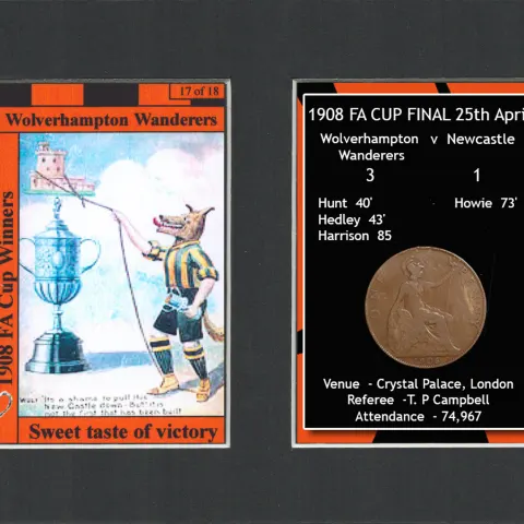 1908 FA Cup Final Wolves v Newcastle Mounted Card & Coin Gift Set.