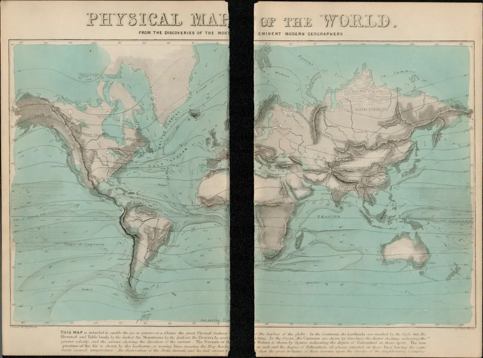 Rare James Reynolds Antique Geology Physical Map of the World.