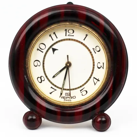 Fine Vintage Jasper Nepro Swiss Miniature Enamel Travel Alarm Clock