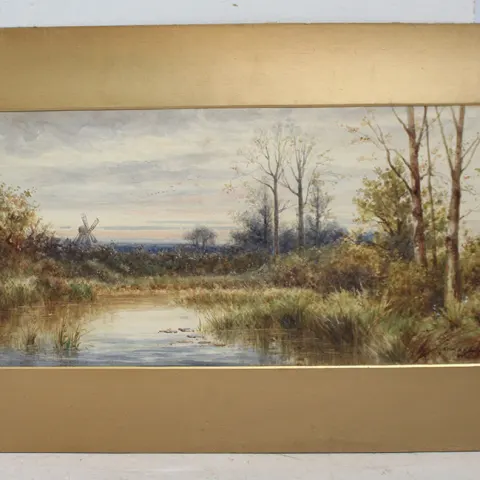 Windmill in Landscape by Charles Kemp Watercolour 1925