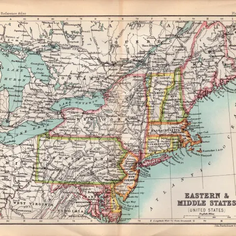 USA Eastern & Middle States Double Sided Antique 1896 Map.