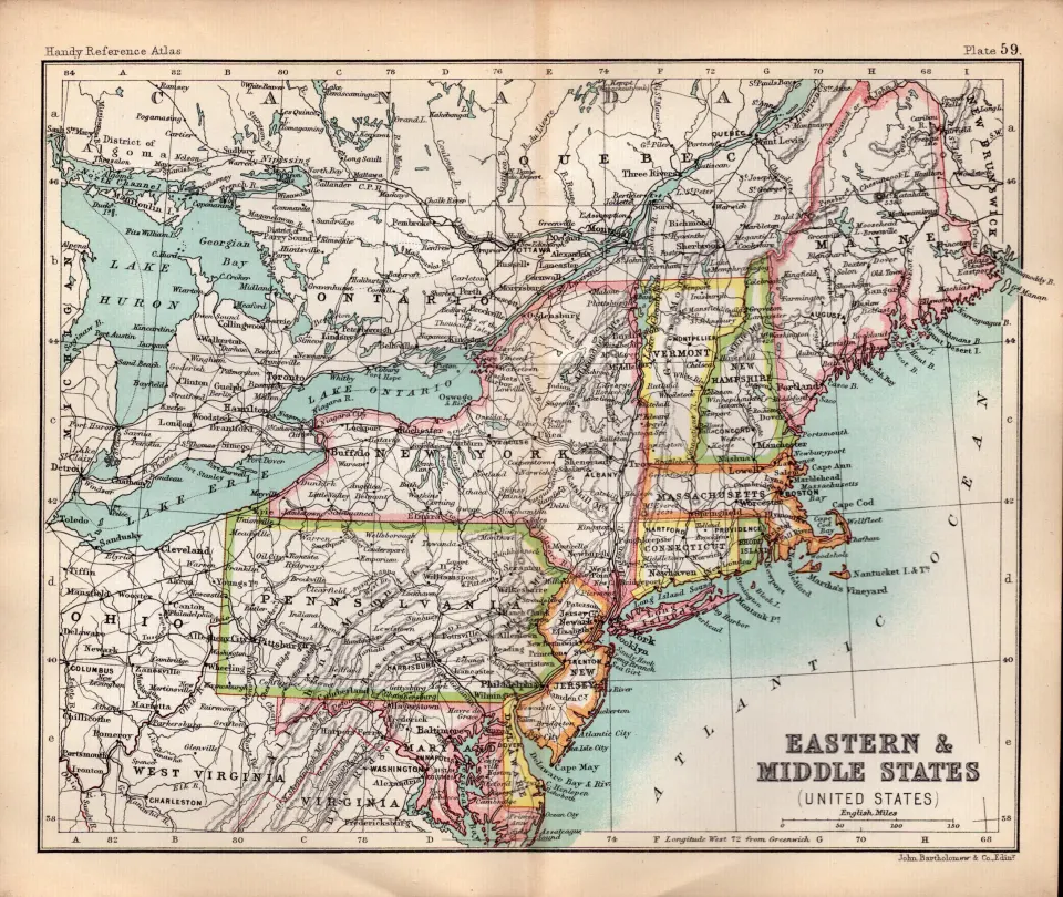 USA Eastern & Middle States Double Sided Antique 1896 Map.