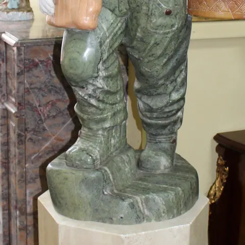 Fine Marble Sculpture of Child Grape Seller Figure on Pedestal