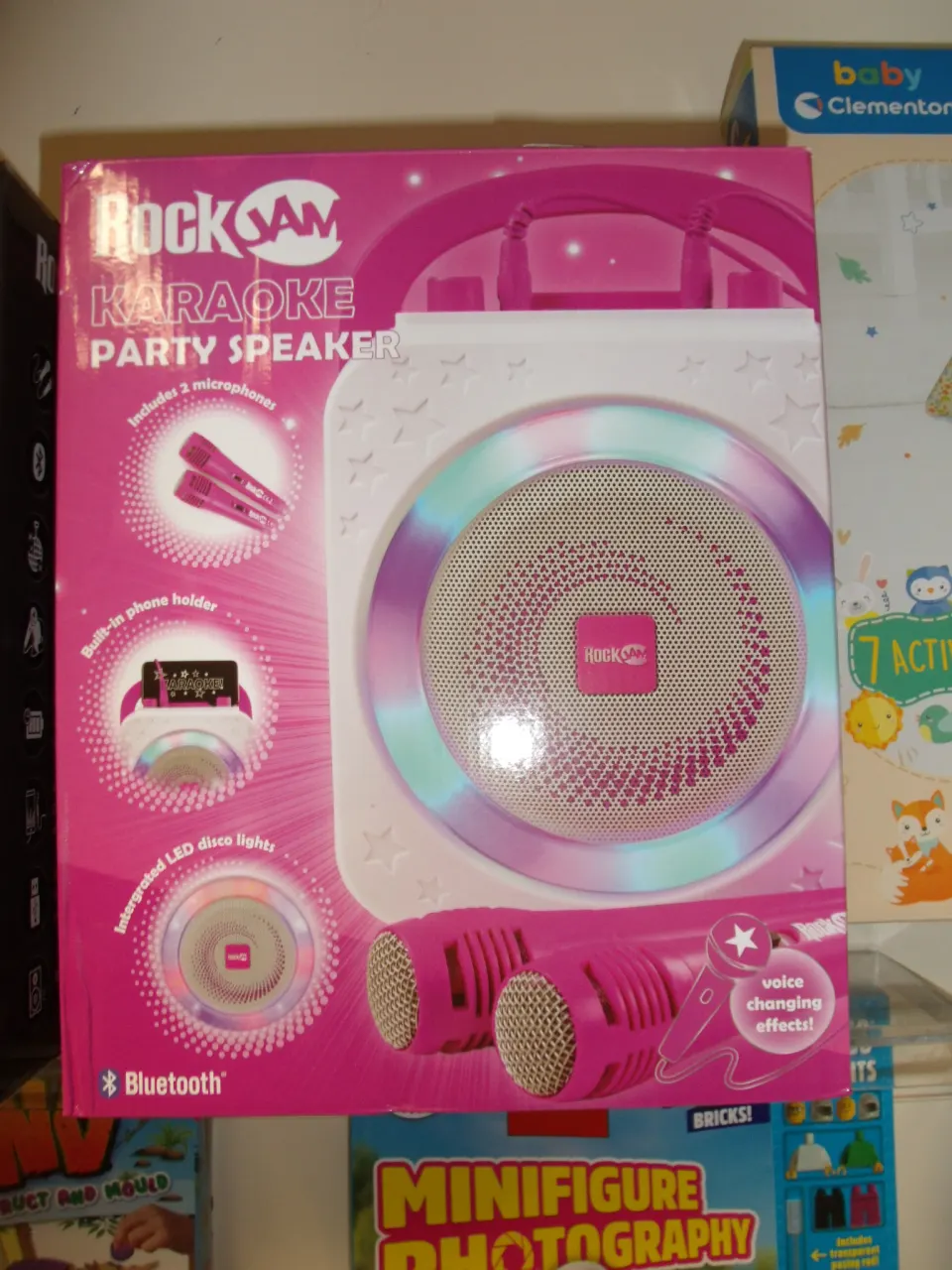 1pc Rockjam Pink colour Karaoke machine , 2 mics , bluetooth crystal clear sound and voice changer