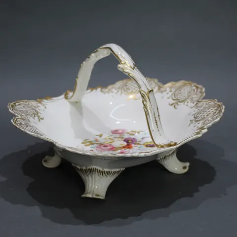Victorian English Painted Floral & Gilded Strawberry Basket