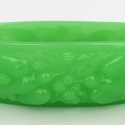 Antique Green Jade Glass Boat Vase