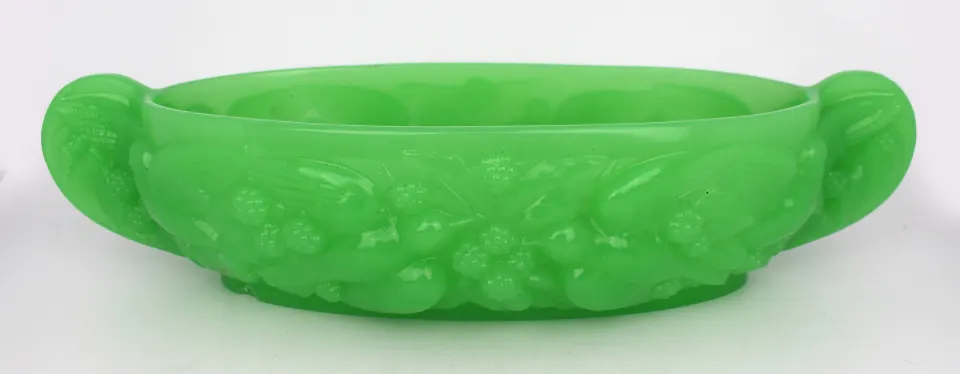 Antique Green Jade Glass Boat Vase