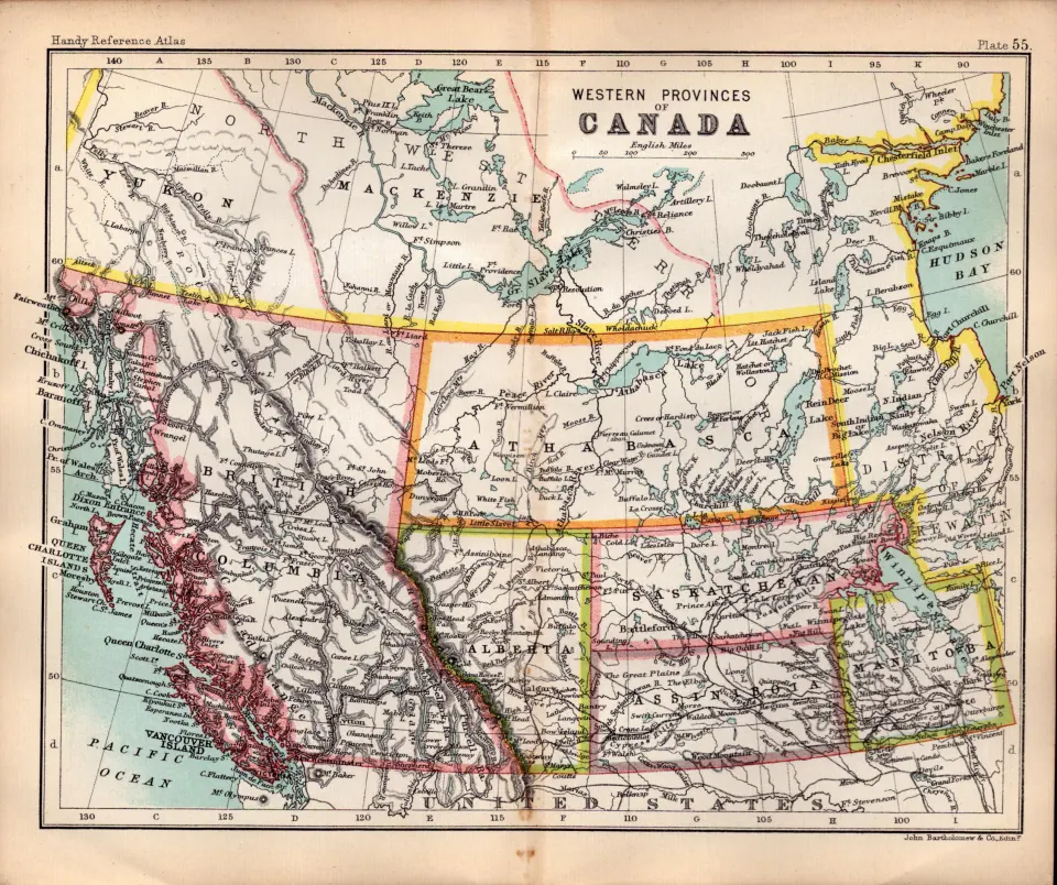 Canada Western Provinces Double Sided Victorian Antique 1896 Map.